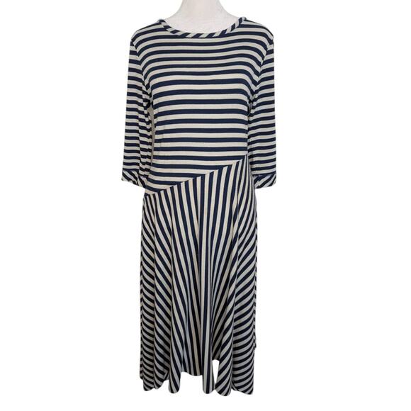 Soft Surroundings Marina Blue Striped Rib Knit Dress Small - Picture 2 of 8